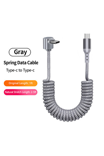 Choice13 1.5m Grey UD C-C Right Angle USB A to USB C Coiled Cable for Android...
