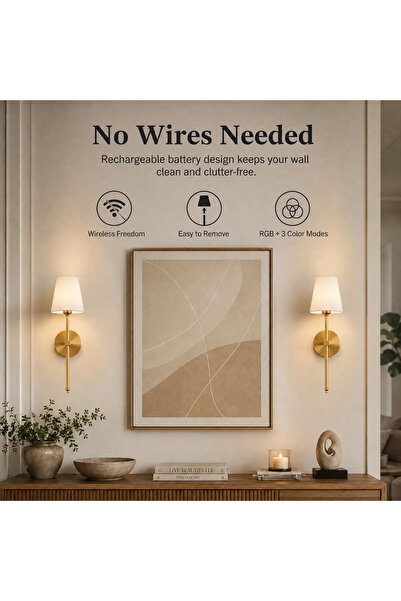 Zaina Wireless Brass-Style Wall Light Pair with Color-Changing Modes and Adju...