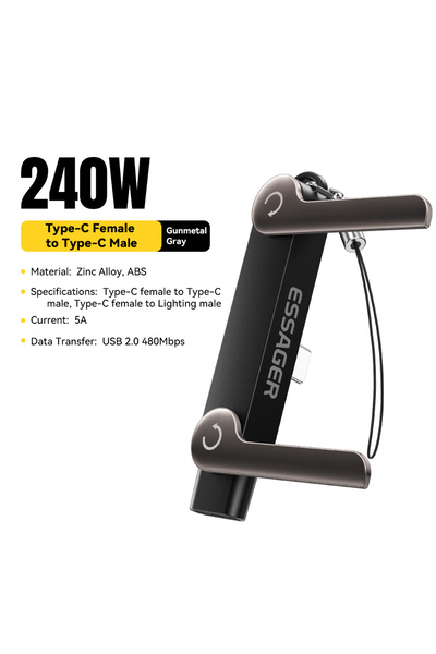 Choice1 ESSAGER Type C TO Type C Essager 240W USB C OTG Adapter With Stand 90...