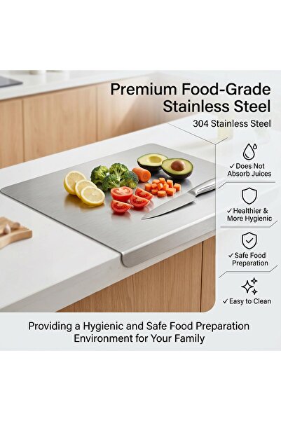 Generic Brand The stainless steel chopping board is bent at the edges. It is ...