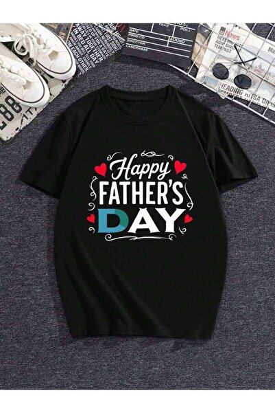 4CR Graphic T-Shirt Men "Happy Father's Day" Print, Casual Short Sleeve Crew ...