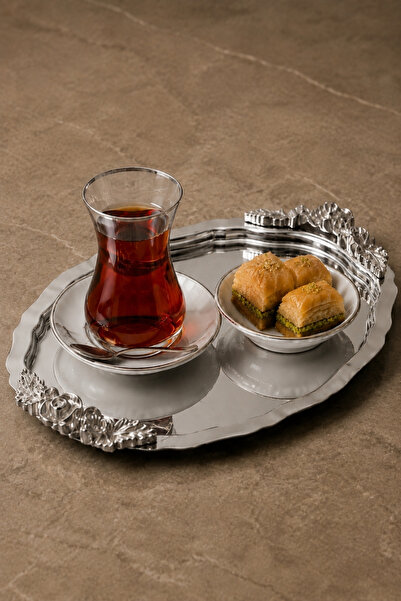 JASPER Duru 1 Piece Stainless Steel Oval Coffee Presentation Tray with Silver...