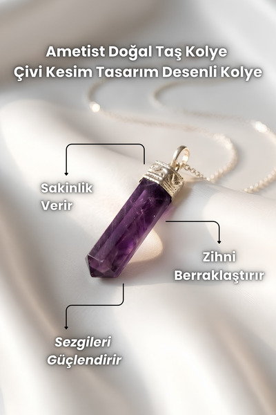 Elifsu Jewelry قلادة من حجر الجمشت الطبيعي بتصميم مزخرف على شكل مسمار