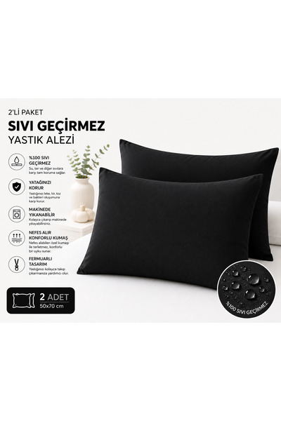2 Adet Bambu Lüks Sıvı Geçirmez Yastık Alezi 50x70 Su Geçirmez Yatık Alezi 2 ‘Li Set