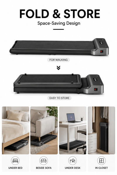 Ummelia 10 in1 Underdesk Foldable Walking Treadmill| 6 km/h| 120 kg Capacity| Brushless Motor| Remote & App Control| Shock Absorption| Low Profile Design