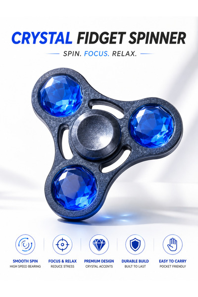 Taimi Crystal Fidget Spinner Toy, Blue Gem Design, Smooth Spin Stress Relief ...