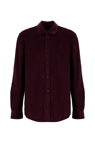 Fabrika Bordo Erkek Slim Fit Fitilli Gömlek F5WM-GML 2378 N