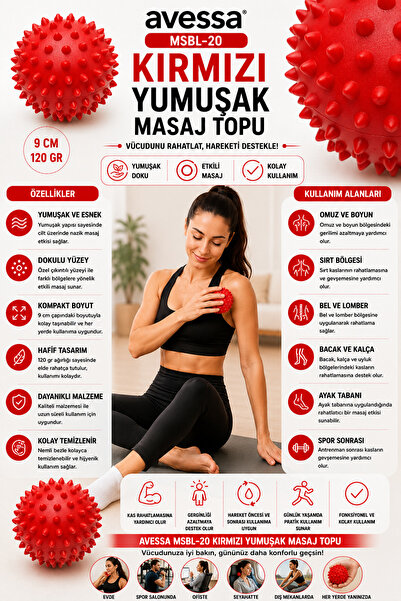 AVESSA MSBL Yumuşak Masaj Topu – Masaj ve Egzersiz Topu - Yumuşak ve Esnek Ya...