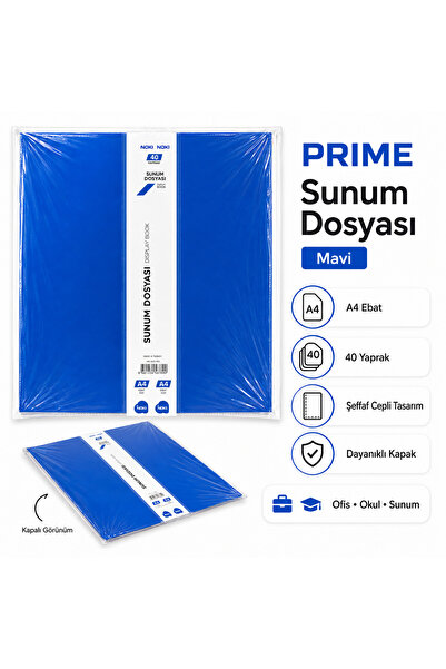 Noki PRIME Serisi A4 Sunum Dosyası 40 Yaprak Şeffaf Cepli Display Book Renk S...