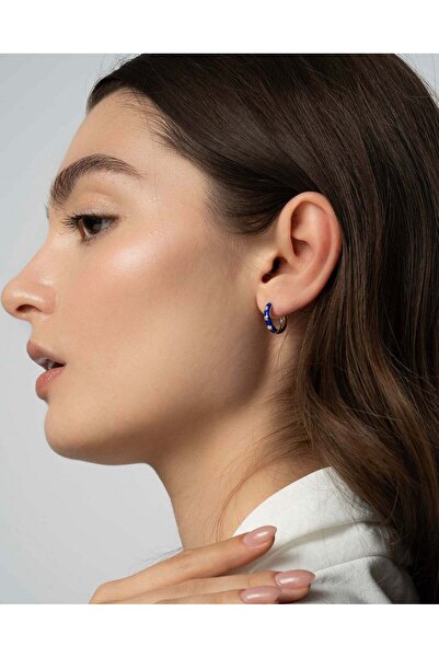 Stemma Jewelry Cercei Small Midnight Enamel Hoops din Argint 925, cu Zirconiu...
