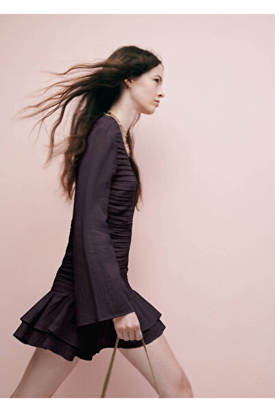 Mango Teen Pamuklu drape elbise