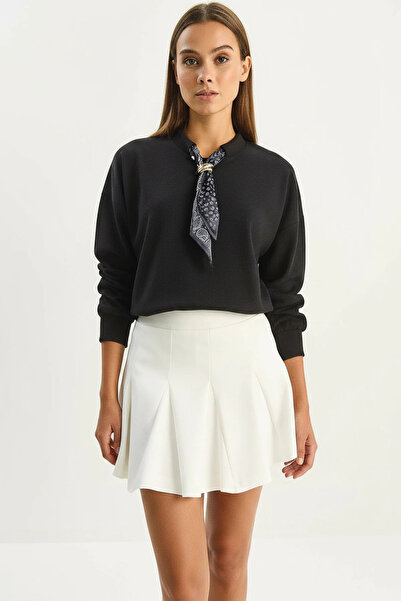ALFA AKSESUAR 03 Women's Cotton Black Sweatshirt with Scarf Detail