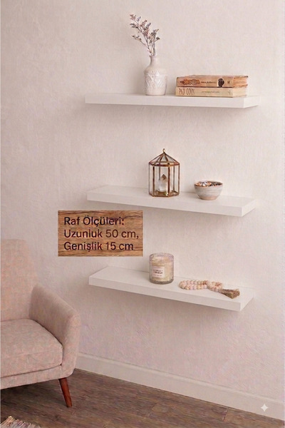 3'LÜ DUVAR RAFI 50X15 BEYAZ MDF (Sadece RAF İçerir)