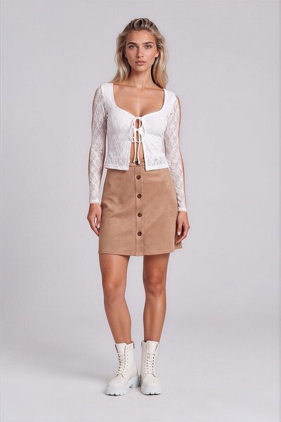Vitrin Buttoned Suede Skirt