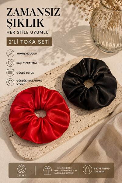 Chunky Frame Satin Women-Children 2-Piece Hair Elastic Hair Tie Set