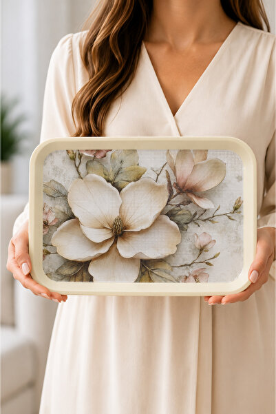 Zucci Home Magnolia Bloom 20X30 cm Decorative Serving Tray – Vintage Presenta...