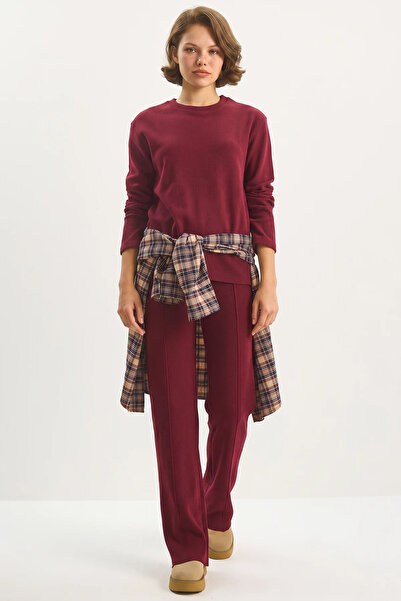 Efnaz style Women's Relaxed Fit Top Ribbed Elastic Waist Thessaloniki Cherry Set