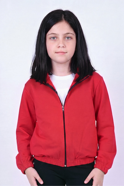 panios kids Kız Çocuk Dik Yaka Fermuarlı Basic Sweatshirt