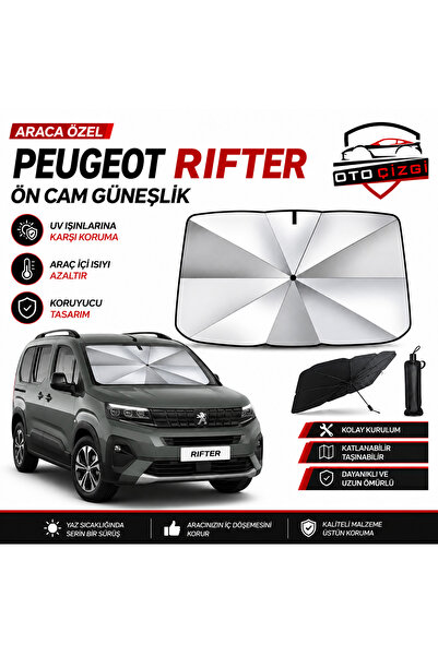 Oto Çizgi Peugeot Rifter Şemsiye Tip Ön Cam Güneşliği Katlanabilir UV Korumal...