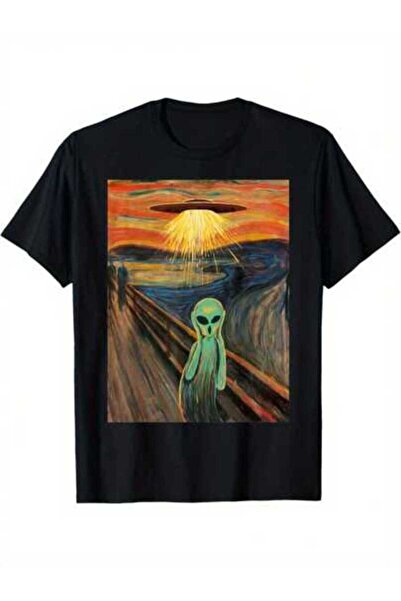 25W Alien Scream Painting T-Shirt, Men's Cotton Tee, Soft Comfortable For Eve...