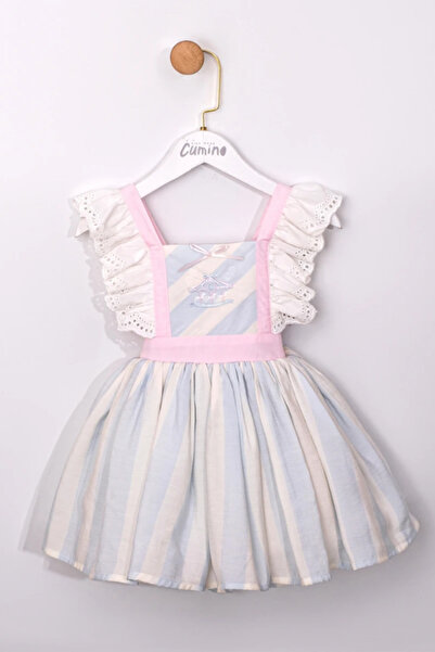 NOBLEKIDS Girl's Striped Flounce Sleeve Midi Dress Pastel Colored