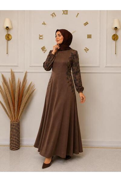 ModaMinar Women's New Season Elastic Sleeve Cupra Embroidered Dress