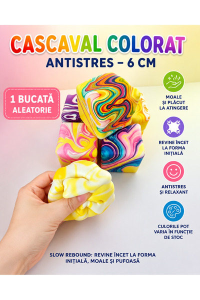 SHOP LIKE A PRO Cașcaval Colorat Squishy Cub, Slow Rise, 6 x 6 x 6 cm, Modele...