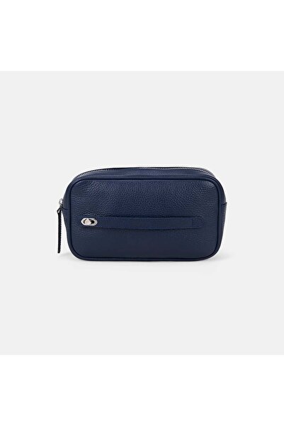 Desa Men's Navy Blue Leather Handbag with Lock Detail
