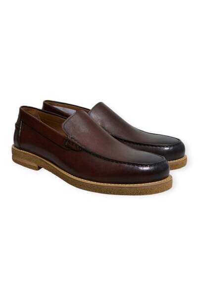 FRANCO CALVANI Brown Laceless Genuine Leather Men's Shoes