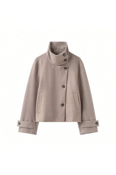 RosePearl Women's Stand Collar Short Cashmere Coat with Buttoned Pocket Detail Winter Coat Jacket