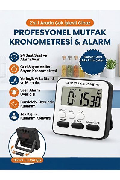 gaman js303- Zaman-Alarm 24 Saat Ayarlama Modu Siyah - İleri Geri Sayım Ders-...