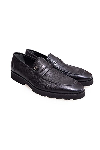 FRANCO CALVANI Black Color Laceless Genuine Leather Men's Shoes