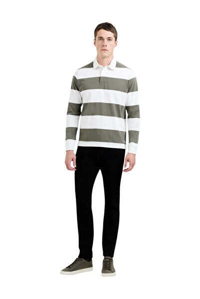 French Connection Men Striped Rugby Long Sleeve Polo Shirt