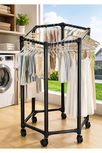 TSUMAB 360° Rotating Heavy-Duty Clothes Rack with Lockable Wheels – Multipurp...