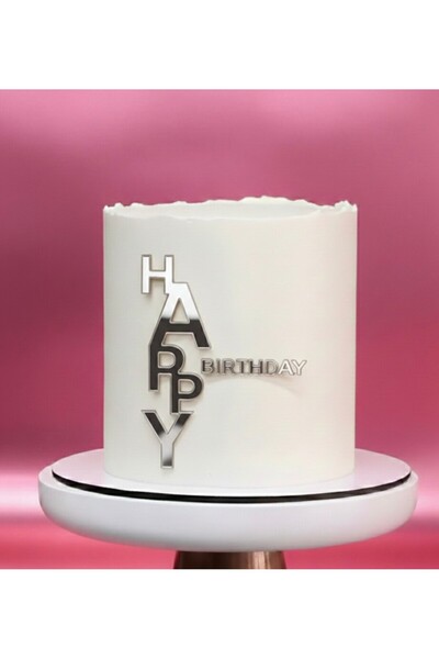 EgeConcept Kod 5 Happy Birthday Pleksi Pasta Süsü GÜMÜŞ - 11x11 cm