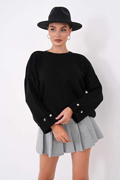 ŞİMAL Women's Knitted Loose Sweater with Button Detail on Sleeves 265015 -