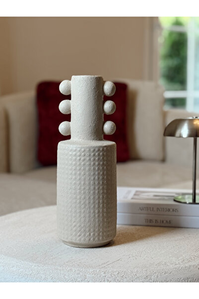 AYSA HOME DECOR Vază Nodi din ceramică texturată bej (36 x 12 cm)