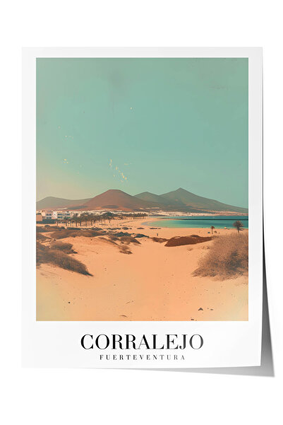 Zestia Vintage putnički premium poster, pejzaž plaže Corralejo Fuerteventura,...