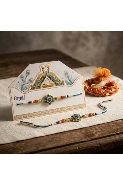 Generic Regal Premium Designer Floral Rakhi Set for Brother – Pack of 2 | Elegant Raksha Bandhan Rakhis with Decorative Beads