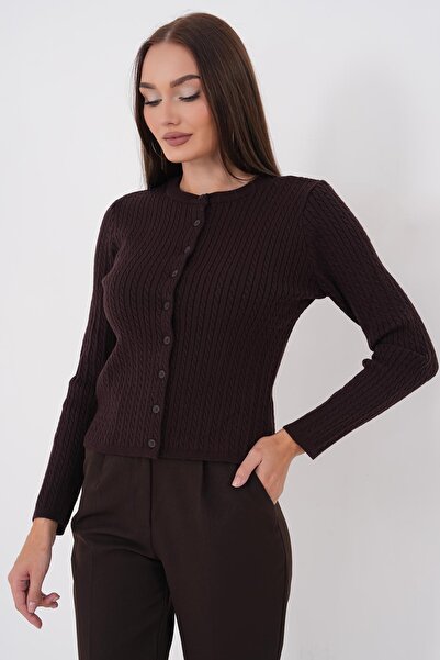 ŞİMAL Women's Knitted Patterned Button Closure Knitwear Cardigan 265161 -