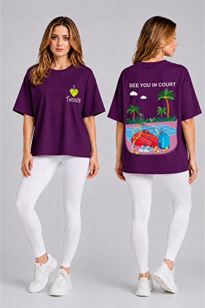 VODEXA Unisex Oversize Tennis Printed T-Shirt 100% Cotton Tennis Themed Comfo...