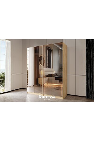 Doressa Living Bend Walnut 4 Kapılı Reflekte Camlı Gardırop