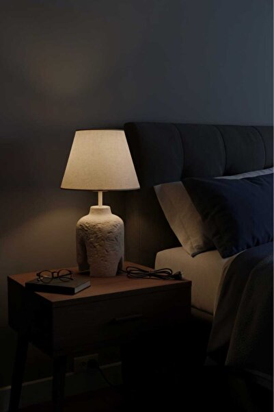 BSA LIGHTING KAYA MODERN BOHEM MASA LAMBASI (TAŞ GÖVDE)( KREM ABAJURLU)