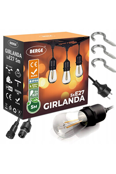 NO BRAND Ghirlandă luminoasă de grădină 5m + 6x becuri LED de 1W