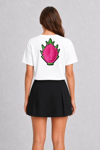 WAKHA Unisex Brave Dragon Fruit Back Print T-Shirt - White