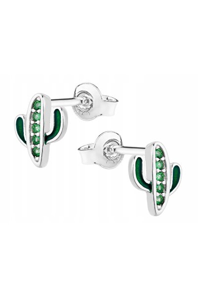NO BRAND Cercei tip știft pentru femei, cu cactus argintiu și zirconiu verde ...