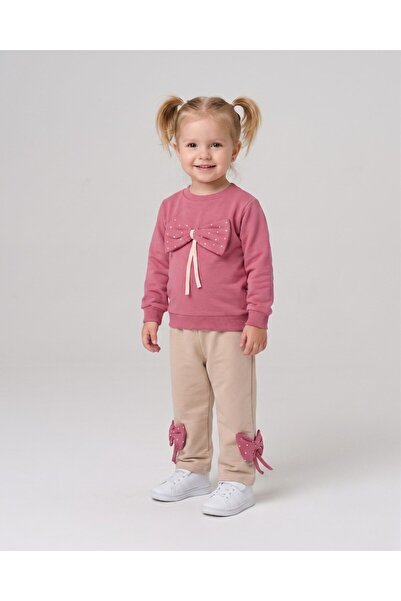 Ege Bebek Girl's Seasonal 1-2-3-4 Year Old Bow Detailed 2 Threaded Top and Bo...