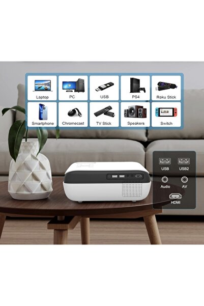 NO BRAND Proiector H1 Full HD 1080p 4K 9500lm Bluetooth + Ecran de proiecție ...