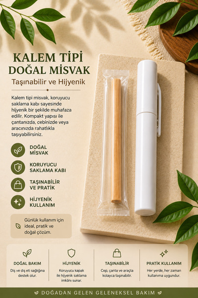 GÜLİSTANHAC Vakumlu Kalem Tipi Doğal Misvak – Taşınabilir ve Hijyenik Misvak