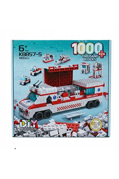 Ikonka Set de blocuri de construcție, jucării 6 în 1, jucărie ambulanță 1000 EL